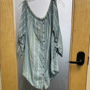 Elegant Blue Striped Button Down Women's Shirt